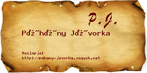 Páhány Jávorka névjegykártya